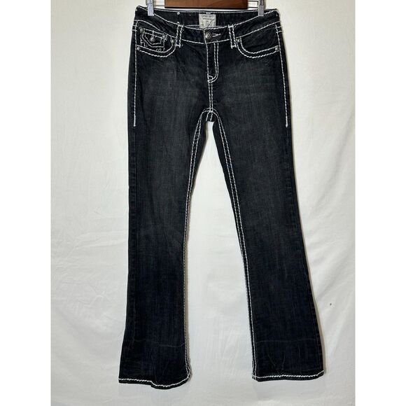 LA Idol Women Bootcut Jeans White Bold Stitching Stretch Flap Pocket Jr. Size 11 - Picture 1 of 8
